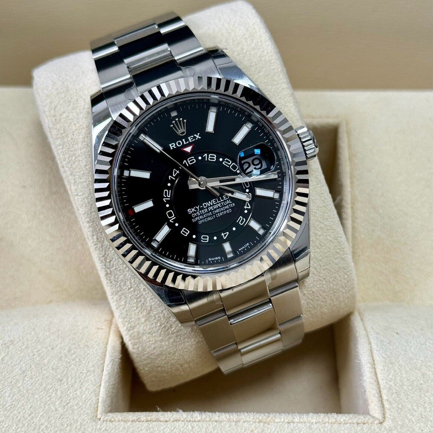 Rolex Sky-Dweller Black Dial 326934. Stainless Steel. 2023 Full Set Stickers