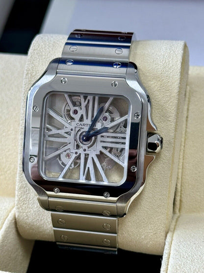 Cartier Santos De Cartier Skeleton Watch WHSA0015. 2021 Immaculate Full Set.