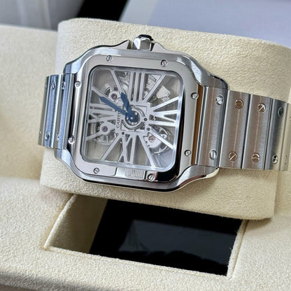 Cartier Santos De Cartier Skeleton Watch WHSA0015. 2021 Immaculate Full Set.