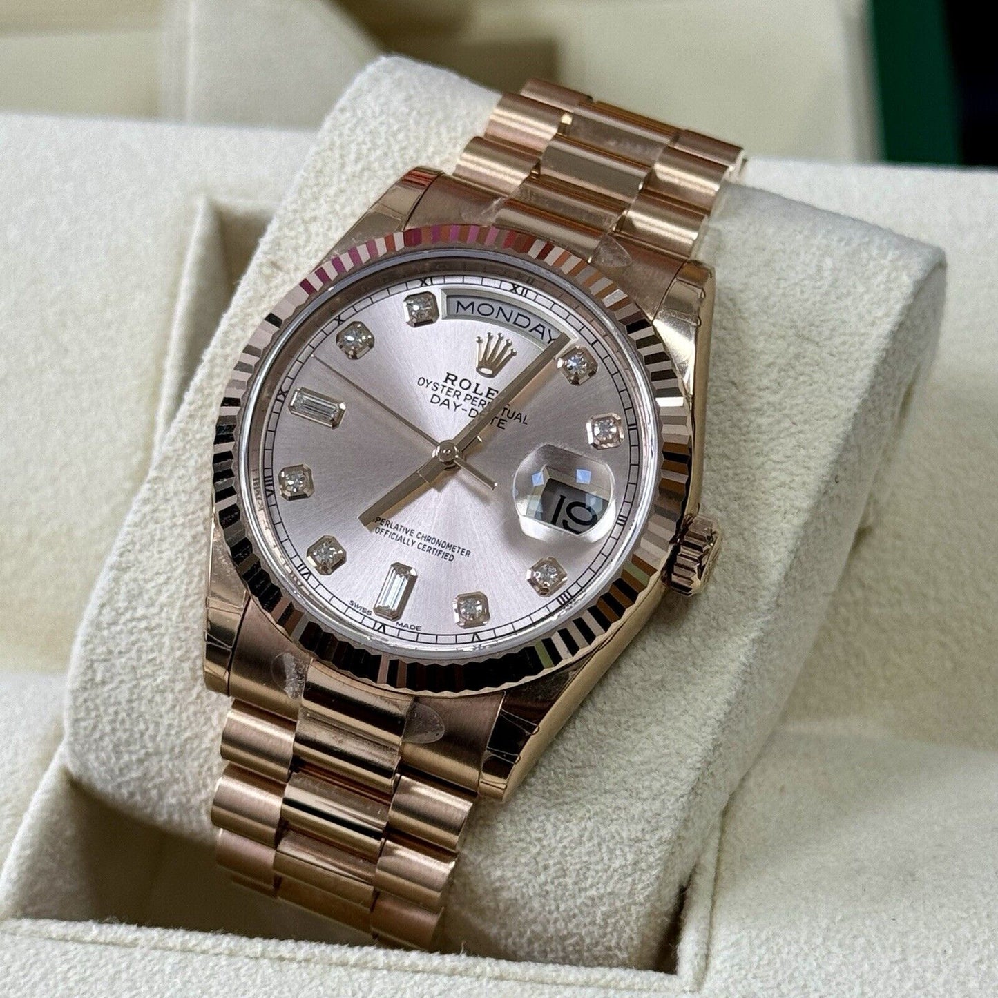 Rolex Day Date 36 Rose Gold. 118235 Diamond Dial. 2018 Full Stickers Box Papers