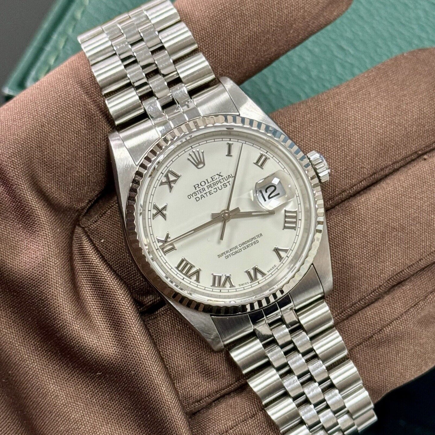 Rolex Datejust 36 16234 Steel. White Roman Dial. 2004 Y Serial Box + Papers