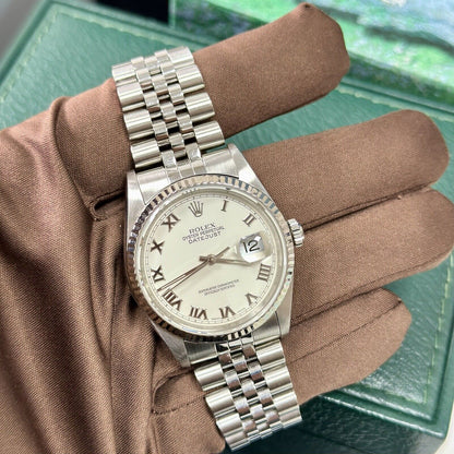 Rolex Datejust 36 16234 Steel. White Roman Dial. 2004 Y Serial Box + Papers