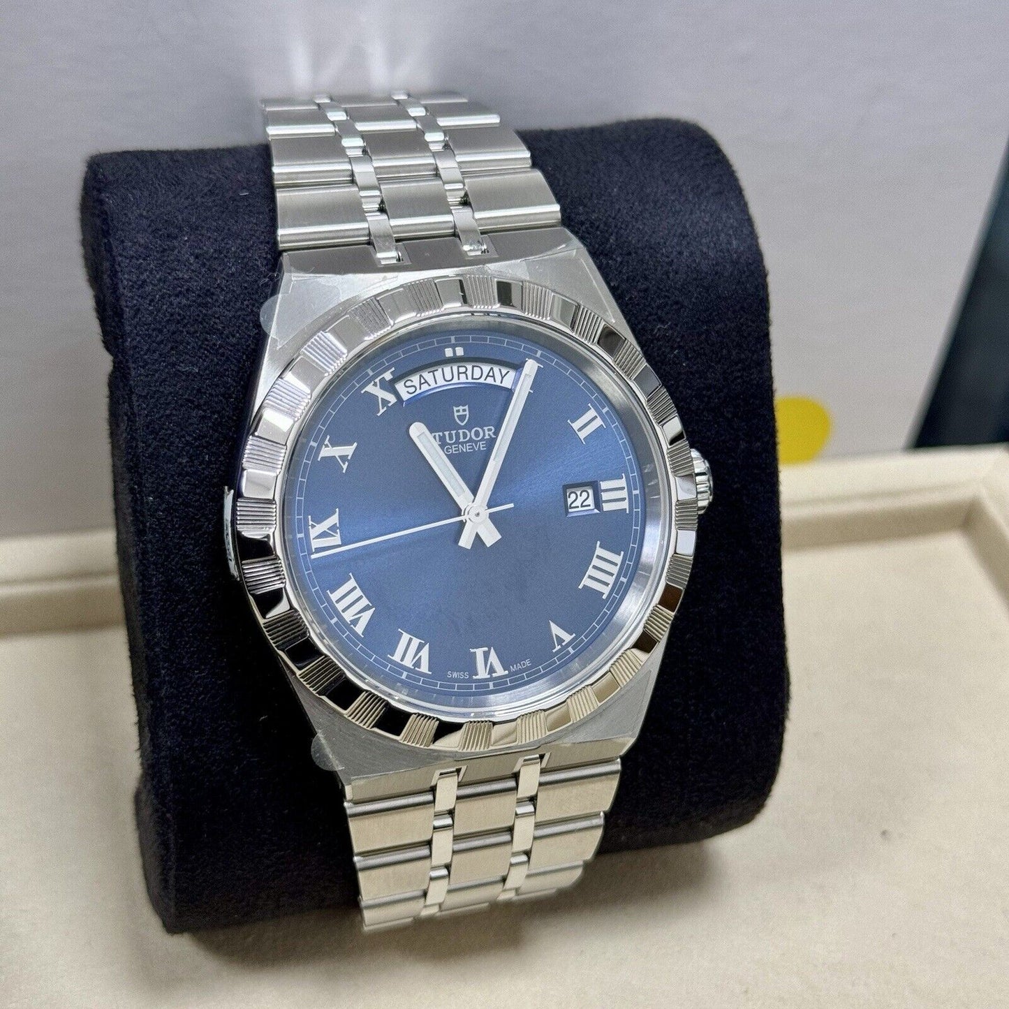 Tudor Men's Royal 28600. 2021 41mm Day Date Blue Dial. Full Stickers. RRP £2,210