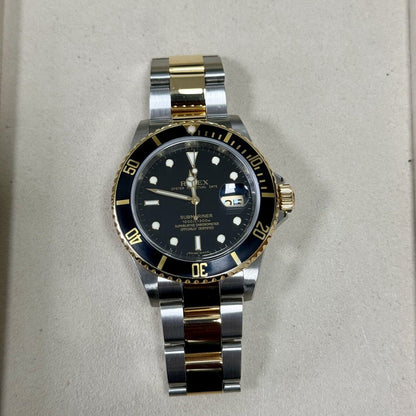 Rolex Submariner 16613LN Steel + Gold. 2007 Full Set Box Papers, Engraved Rehaut