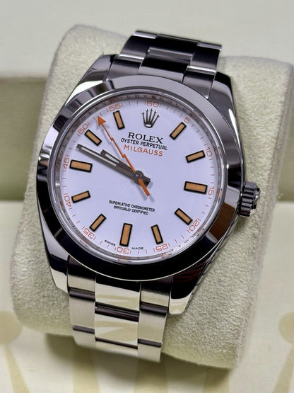 Rolex Milgauss White Dial 116400. 2008 Full Set. Rolex Service 2024 Stickers