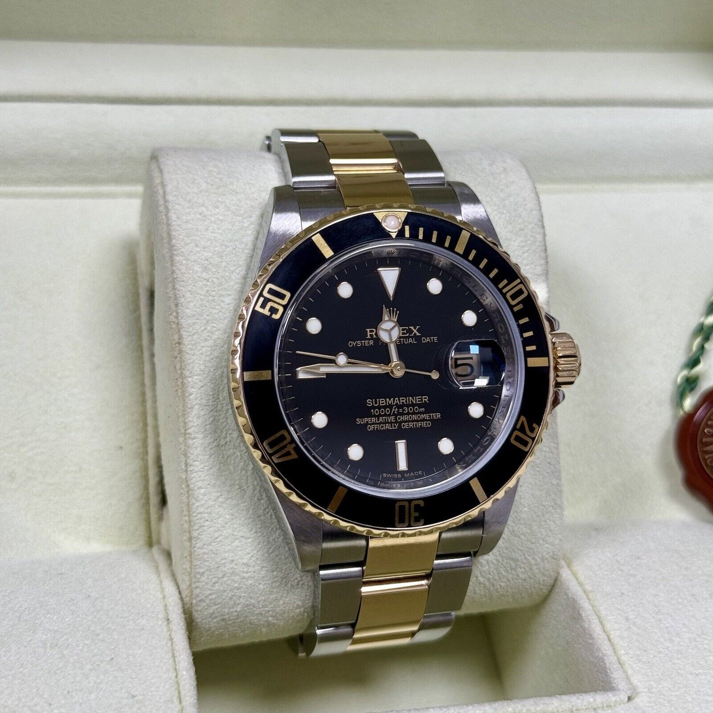 Rolex Submariner 16613LN Steel + Gold. 2007 Full Set Box Papers, Engraved Rehaut