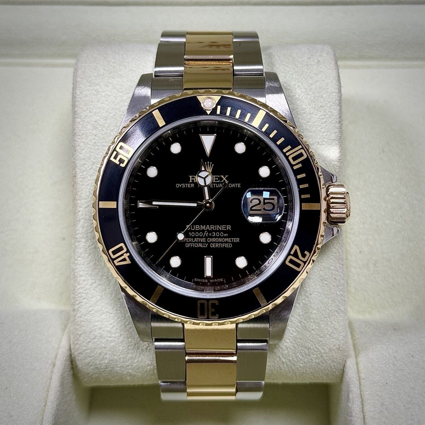 Rolex Submariner 16613LN Steel + Gold. 2007 Full Set Box Papers, Engraved Rehaut