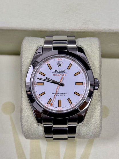 Rolex Milgauss White Dial 116400. 2008 Full Set. Rolex Service 2024 Stickers