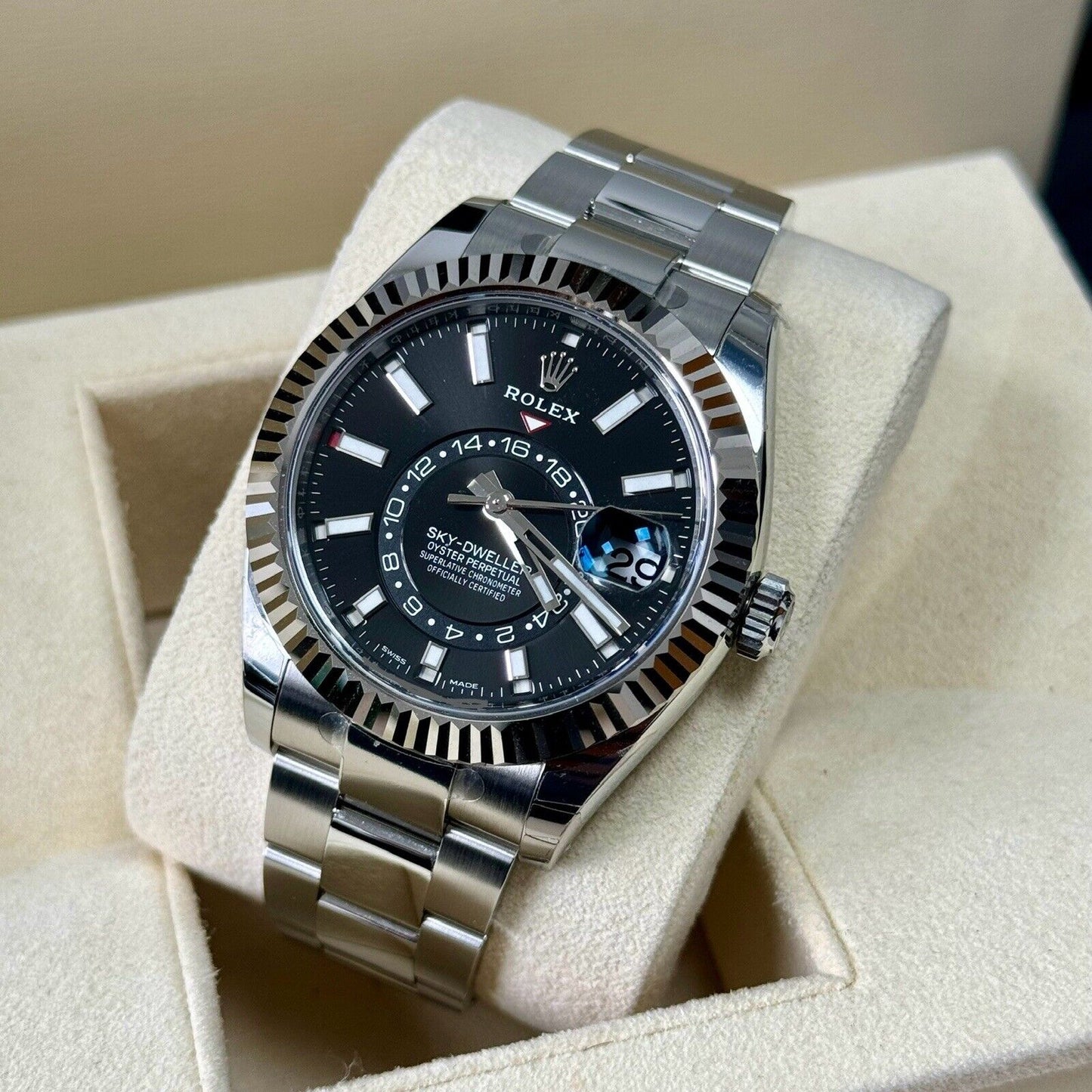 Rolex Sky-Dweller Black Dial 326934. Stainless Steel. 2023 Full Set Stickers