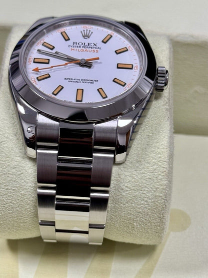 Rolex Milgauss White Dial 116400. 2008 Full Set. Rolex Service 2024 Stickers