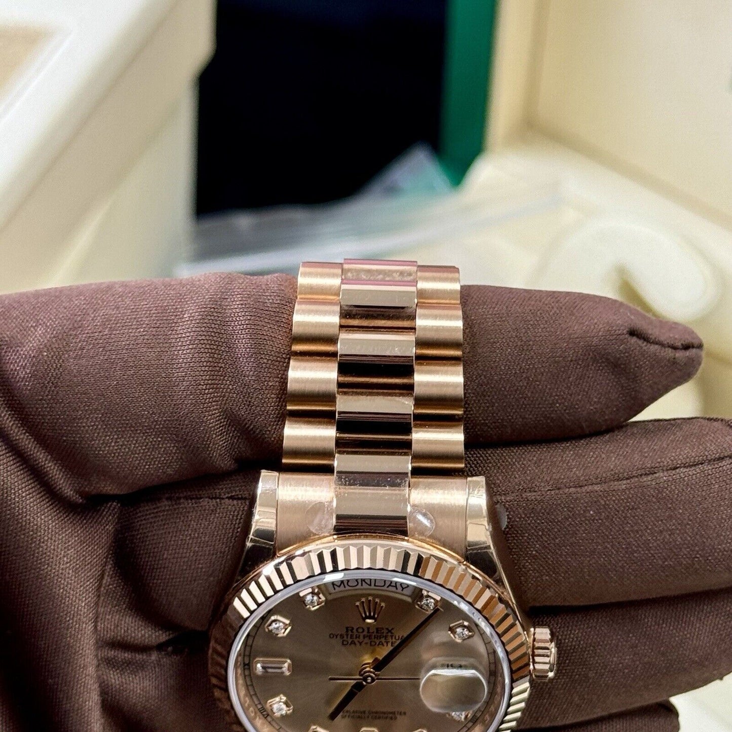 Rolex Day Date 36 Rose Gold. 118235 Diamond Dial. 2018 Full Stickers Box Papers