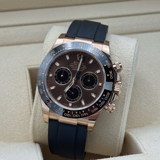 Rolex Daytona Oysterflex Rose Gold Chocolate Dial. 2022 Full Set