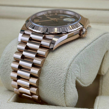 Rolex Day Date 40 Rose Gold Chocolate Roman. 2023 Full Set