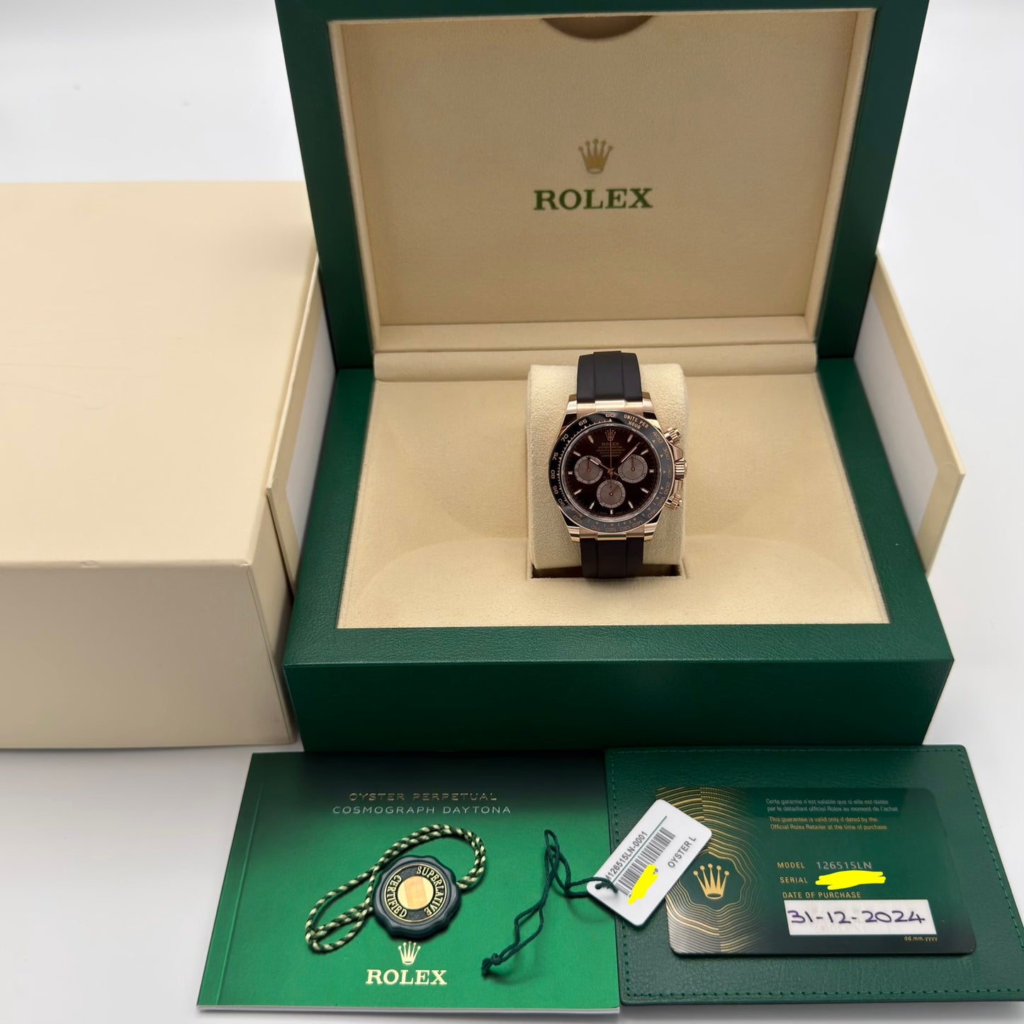 Rolex Daytona Oysterflex 126515LN. Rose Gold. 2024 Full Set