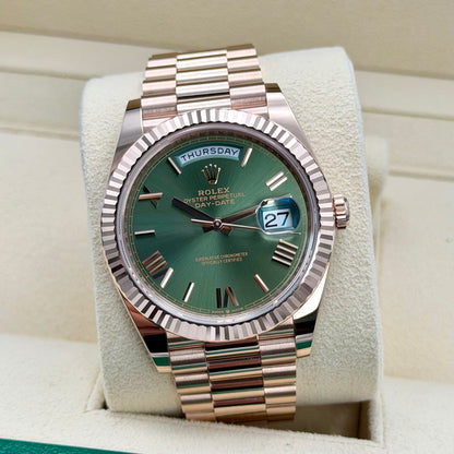 Rolex Day-Date 40 Rose Gold 228235 Olive Dial. 2023 Full Set Immaculate