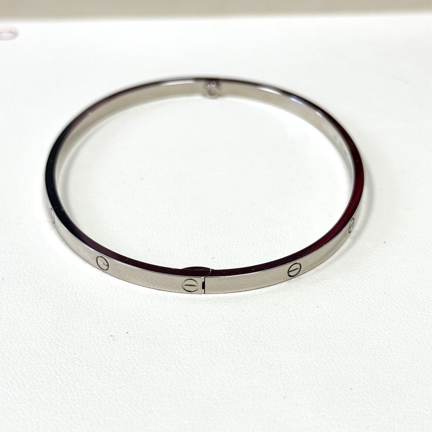 Cartier Thin Love Bangle Bracelet White Gold Size 20. Authentic with Box Papers