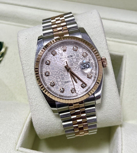 Rolex Datejust 36 Steel Rose Gold. 116231. Factory Diamond Dial. 2013 Box Papers