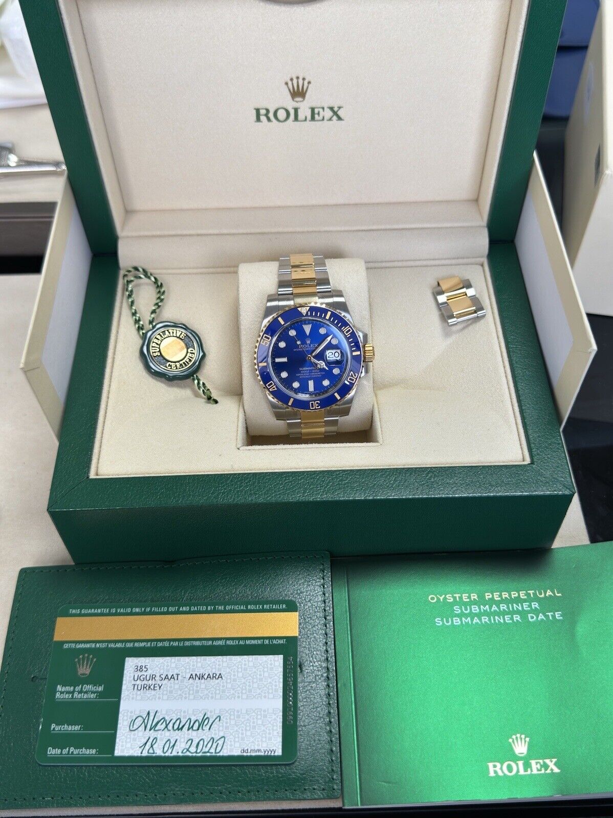 Rolex Submariner Bluesy 116613LB. 2020 Full Set, Fully Stickered NOS Brand New