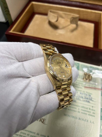 Rolex Day Date Presidential Gold 18238, Factory Diamond Dial Unpolished Full Set