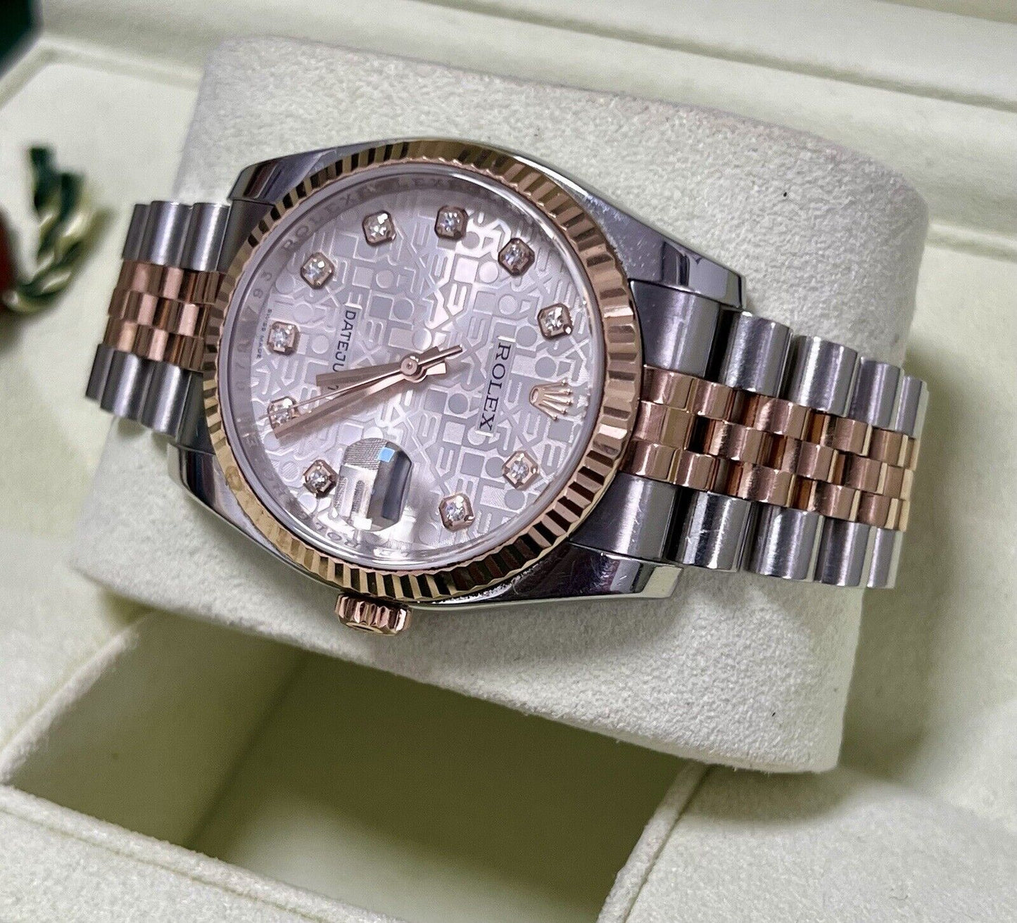 Rolex Datejust 36 Steel Rose Gold. 116231. Factory Diamond Dial. 2013 Box Papers