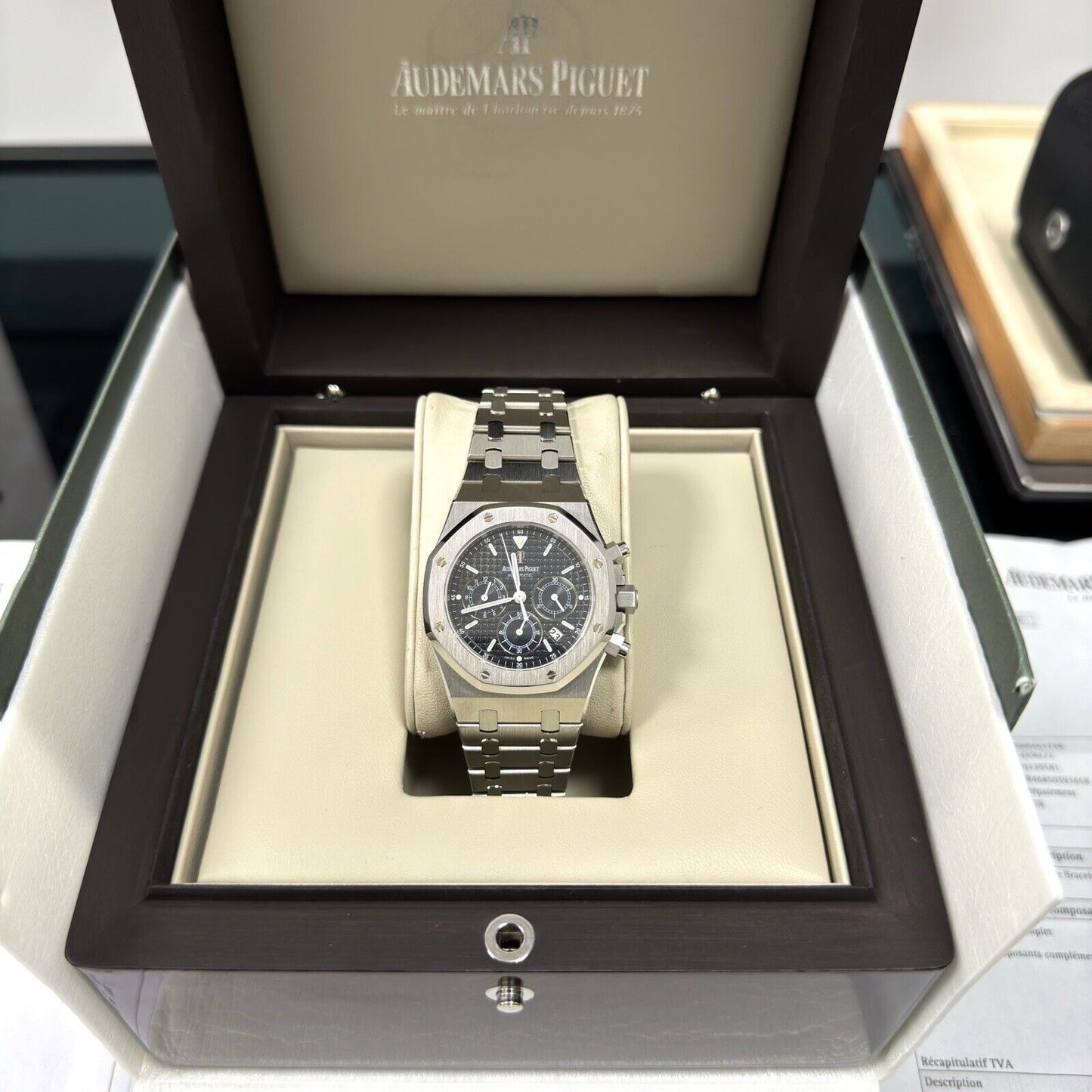 Audemars Piguet 39mm Royal Oak Chronograph 25860ST. 2004 Black Dial Serviced