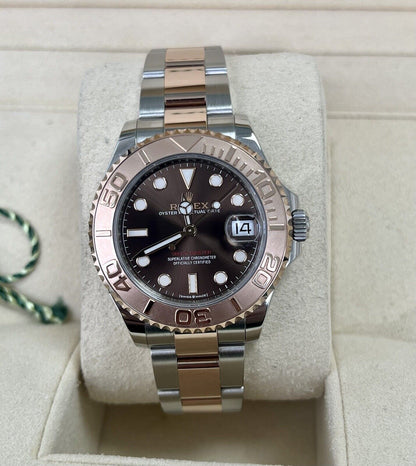 Rolex Yachtmaster 37 Chocolate 268621. Steel & Rose Gold. 2022 Box Papers Ladies