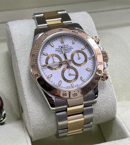 Rolex Daytona 116523 Steel & Yellow Gold. White Dial. 2008 Box & Papers