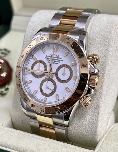 Rolex Daytona 116523 Steel & Yellow Gold. White Dial. 2008 Box & Papers