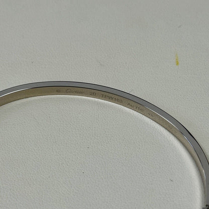 Cartier Thin Love Bangle Bracelet White Gold Size 20. Authentic with Box Papers