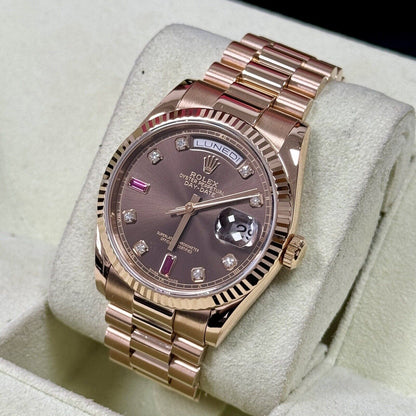 Rolex Day Date 36 118235 Rose Gold. Chocolate Diamond Ruby Dial. 2006 Box Papers