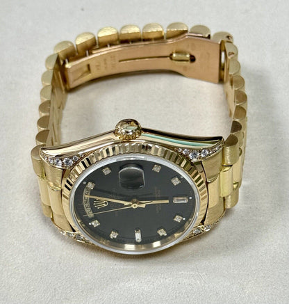 Rolex Day Date 36mm 18338. Factory Diamond Shoulders & Dial. 1995 Box & Papers