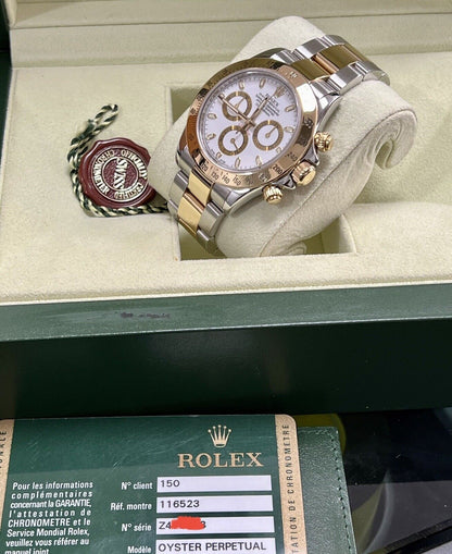 Rolex Daytona 116523 Steel & Yellow Gold. White Dial. 2008 Box & Papers