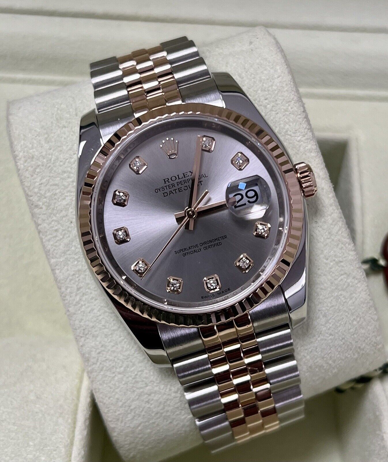 Rolex Datejust 36 Steel Rose Gold. 116231. Grey Diamond Dial. 2011 Box Papers