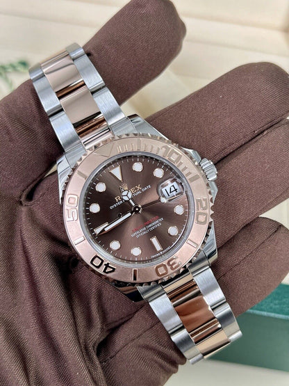 Rolex Yachtmaster 37 Chocolate 268621. Steel & Rose Gold. 2022 Box Papers Ladies