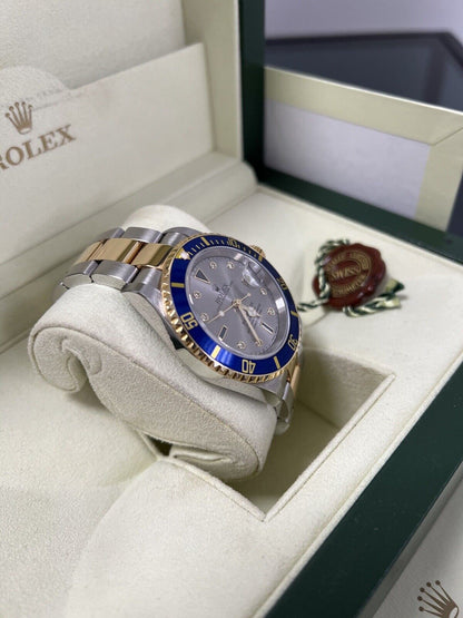 Rolex Submariner 16613LB Serti Dial 2005 Blue Gold 40mm Box And Papers, Mint