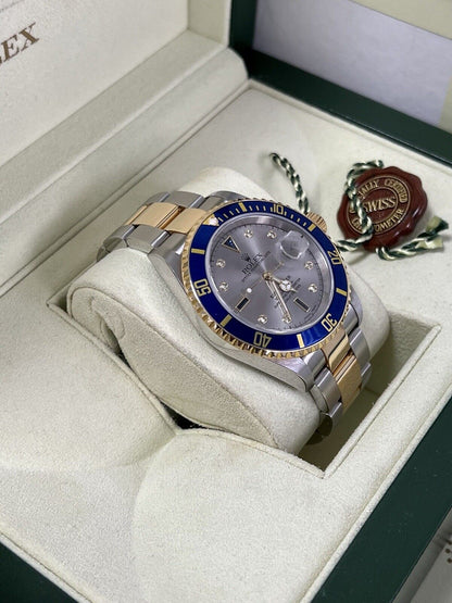 Rolex Submariner 16613LB Serti Dial 2005 Blue Gold 40mm Box And Papers, Mint