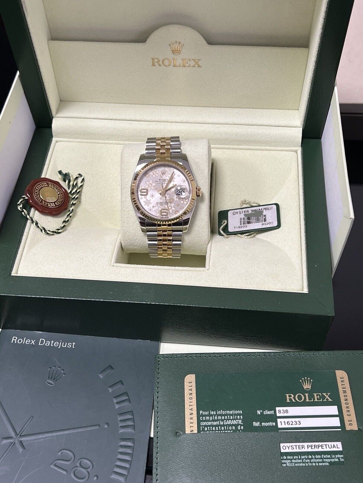 Rolex Datejust 36 Steel +  Yellow Gold. 116233. Floral Dial. 2014 Box Papers