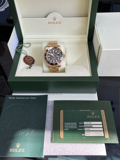 Rolex Submariner 116618LN Yellow Gold Black Kit. 2013, Box & Papers, Immaculate