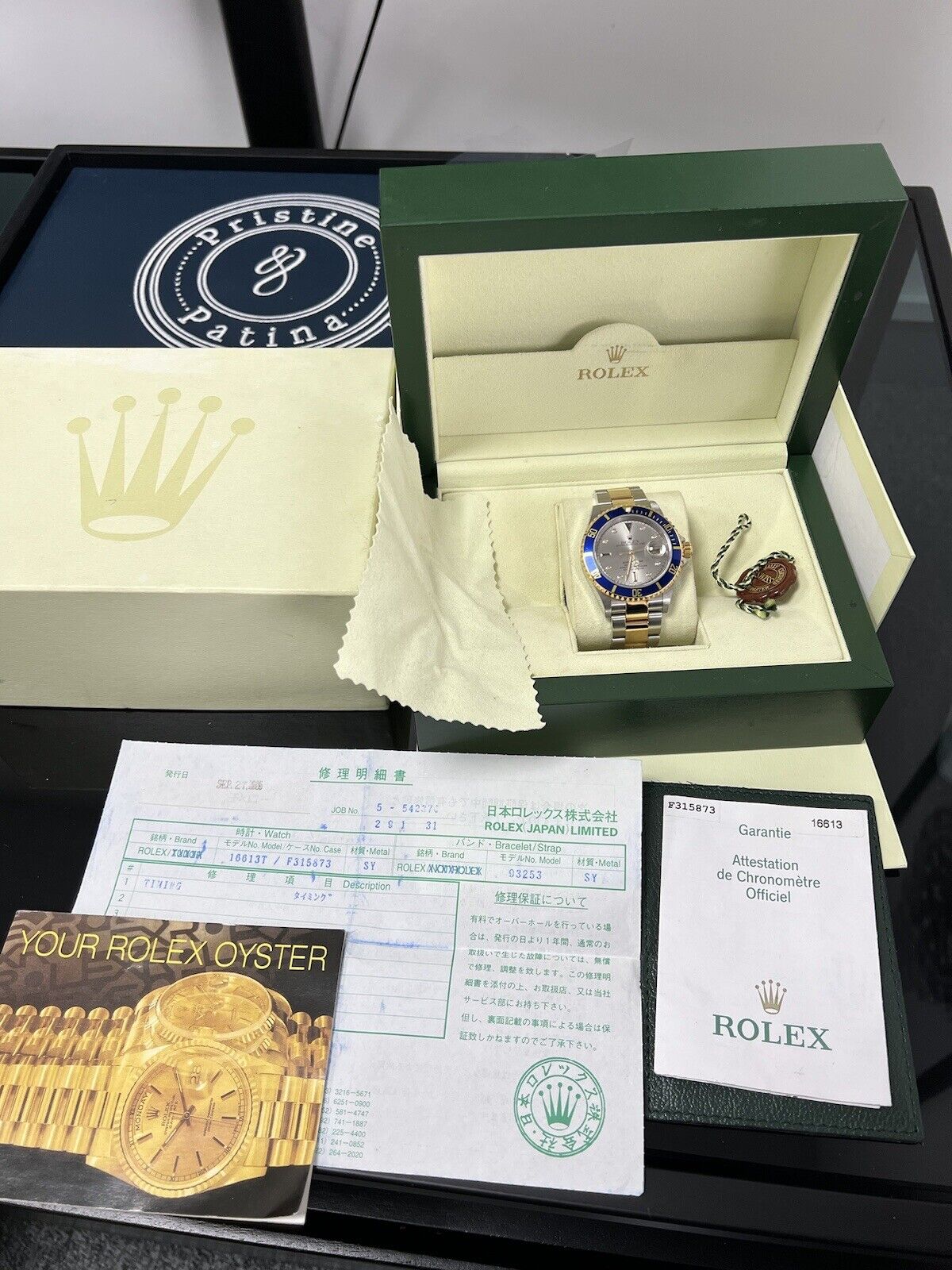 Rolex Submariner 16613LB Serti Dial 2005 Blue Gold 40mm Box And