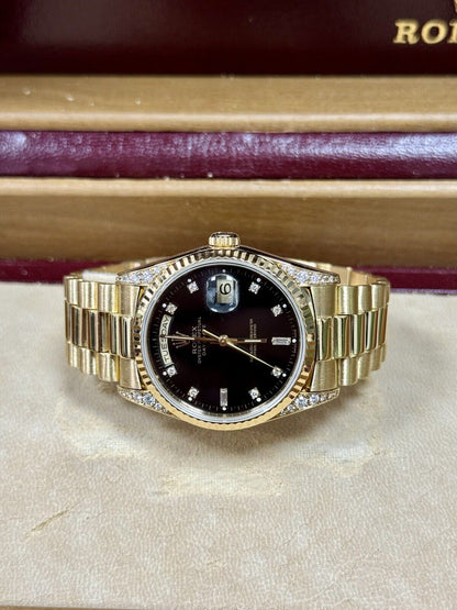 Rolex Day Date 36mm 18338. Factory Diamond Shoulders & Dial. 1995 Box & Papers