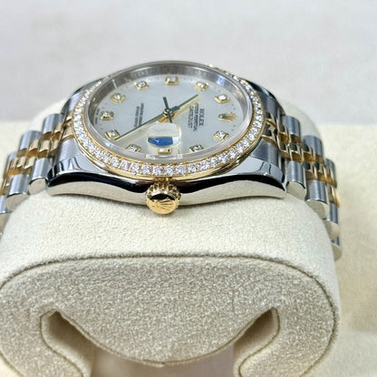 Rolex Datejust 36 Steel Yellow Gold 116243. MOP Pearl Diamond Dial + Bezel. 2015