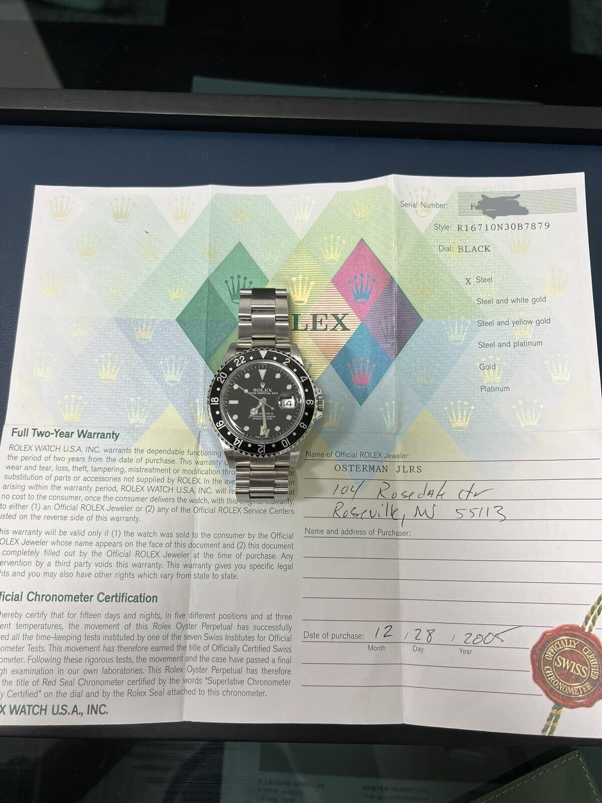 Rolex GMT Master II 16710 2005 F Serial. Full Set Box Papers. Serviced in 2023