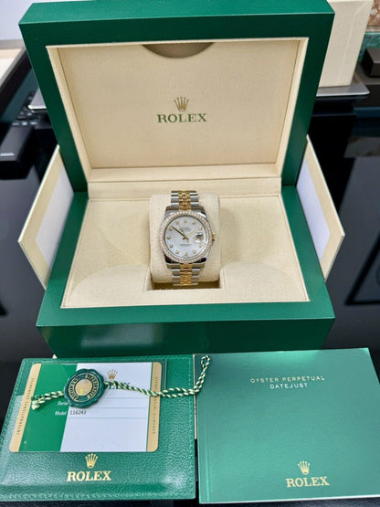 Rolex Datejust 36 Steel Yellow Gold 116243. MOP Pearl Diamond Dial + Bezel. 2015