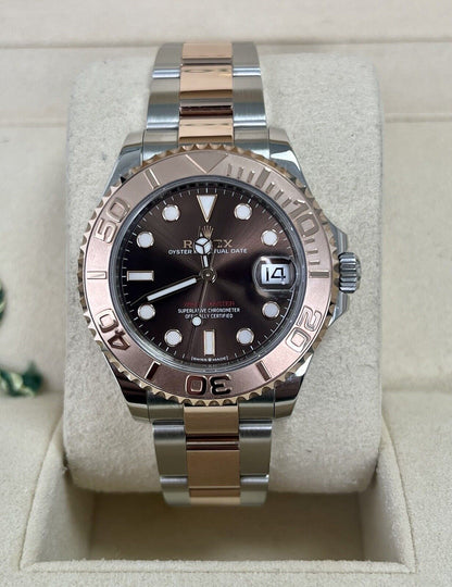 Rolex Yachtmaster 37 Chocolate 268621. Steel & Rose Gold. 2022 Box Papers Ladies