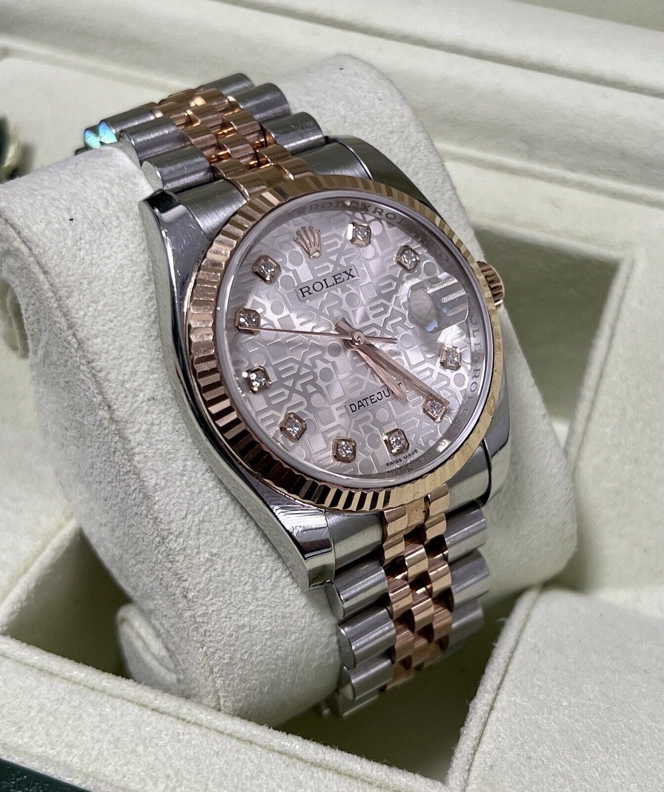 Rolex Datejust 36 Steel Rose Gold. 116231. Factory Diamond Dial. 2013 Box Papers