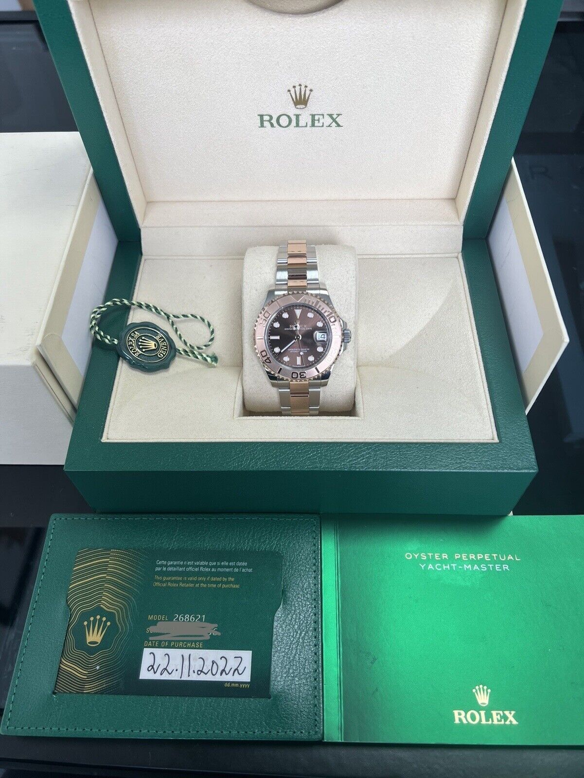 Rolex Yachtmaster 37 Chocolate 268621. Steel Rose Gold. 2022 Box