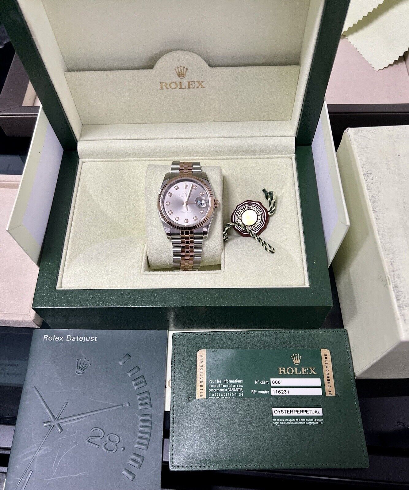 Rolex Datejust 36 Steel Rose Gold. 116231. Grey Diamond Dial. 2011 Box Papers