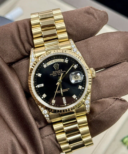 Rolex Day Date 36mm 18338. Factory Diamond Shoulders & Dial. 1995 Box & Papers