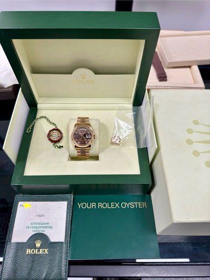 Rolex Day Date 36 118235 Rose Gold. Chocolate Diamond Ruby Dial. 2006 Box Papers