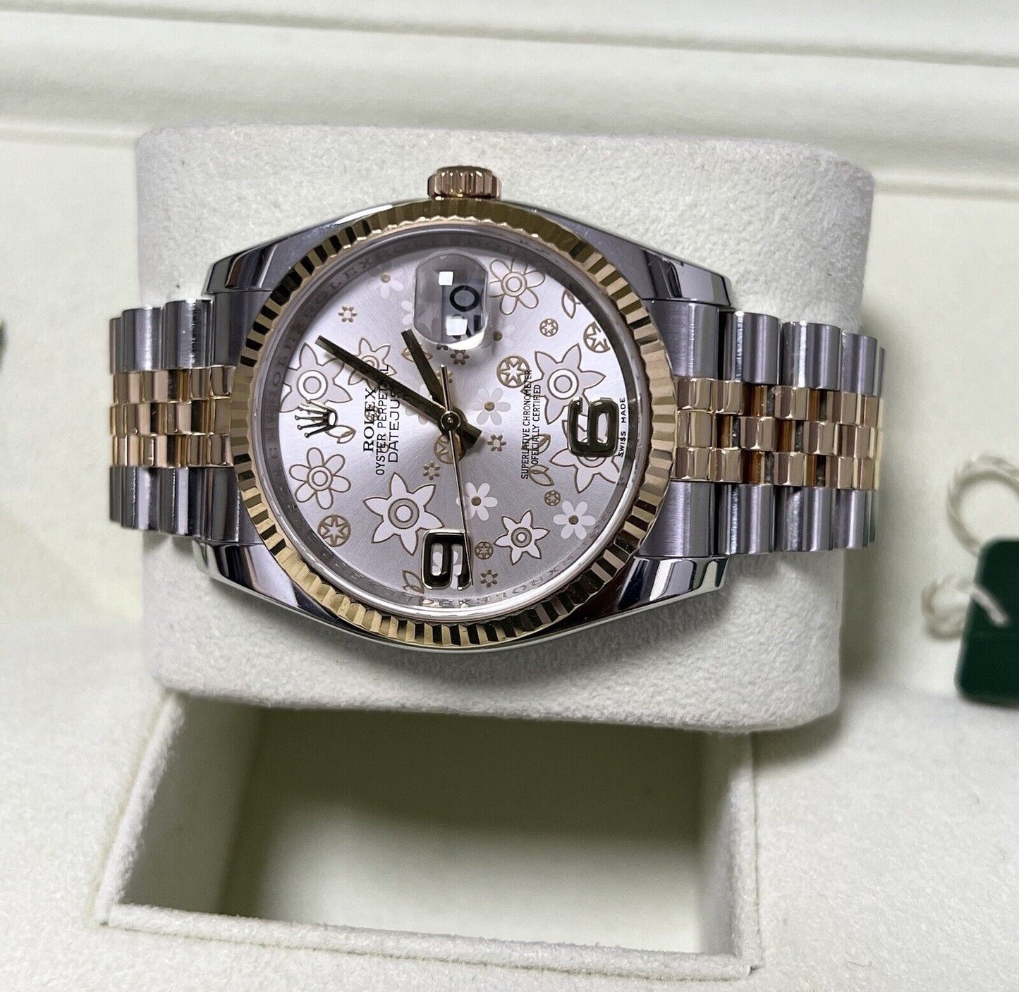 Rolex Datejust 36 Steel +  Yellow Gold. 116233. Floral Dial. 2014 Box Papers